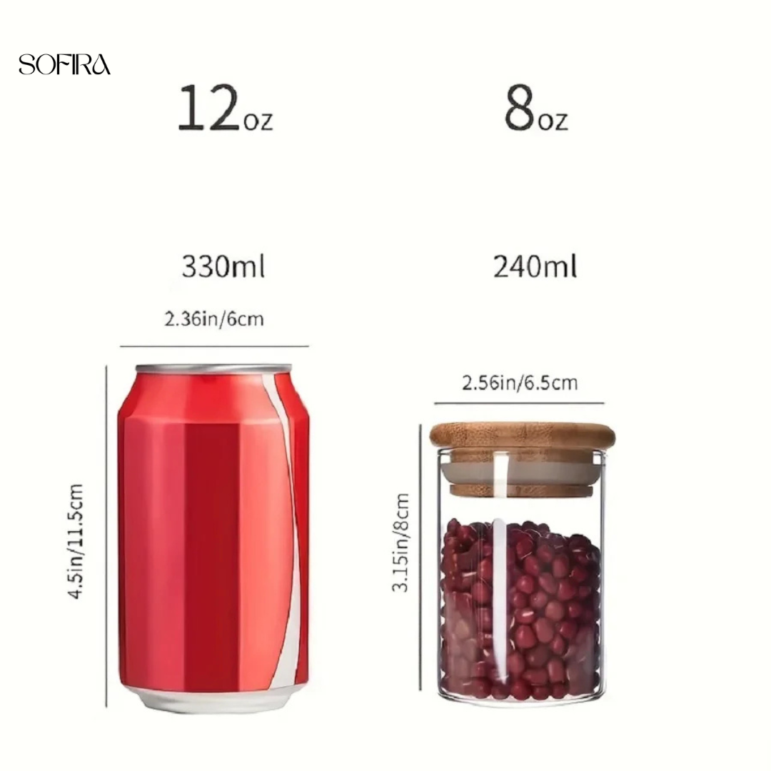 Glazen Voorraadpotjes Set met Bamboe Deksel – 12-delig (235ml)