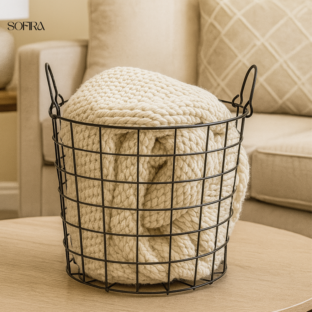 Draadijzeren Opbergmand – Zwart Metaal (26 cm)