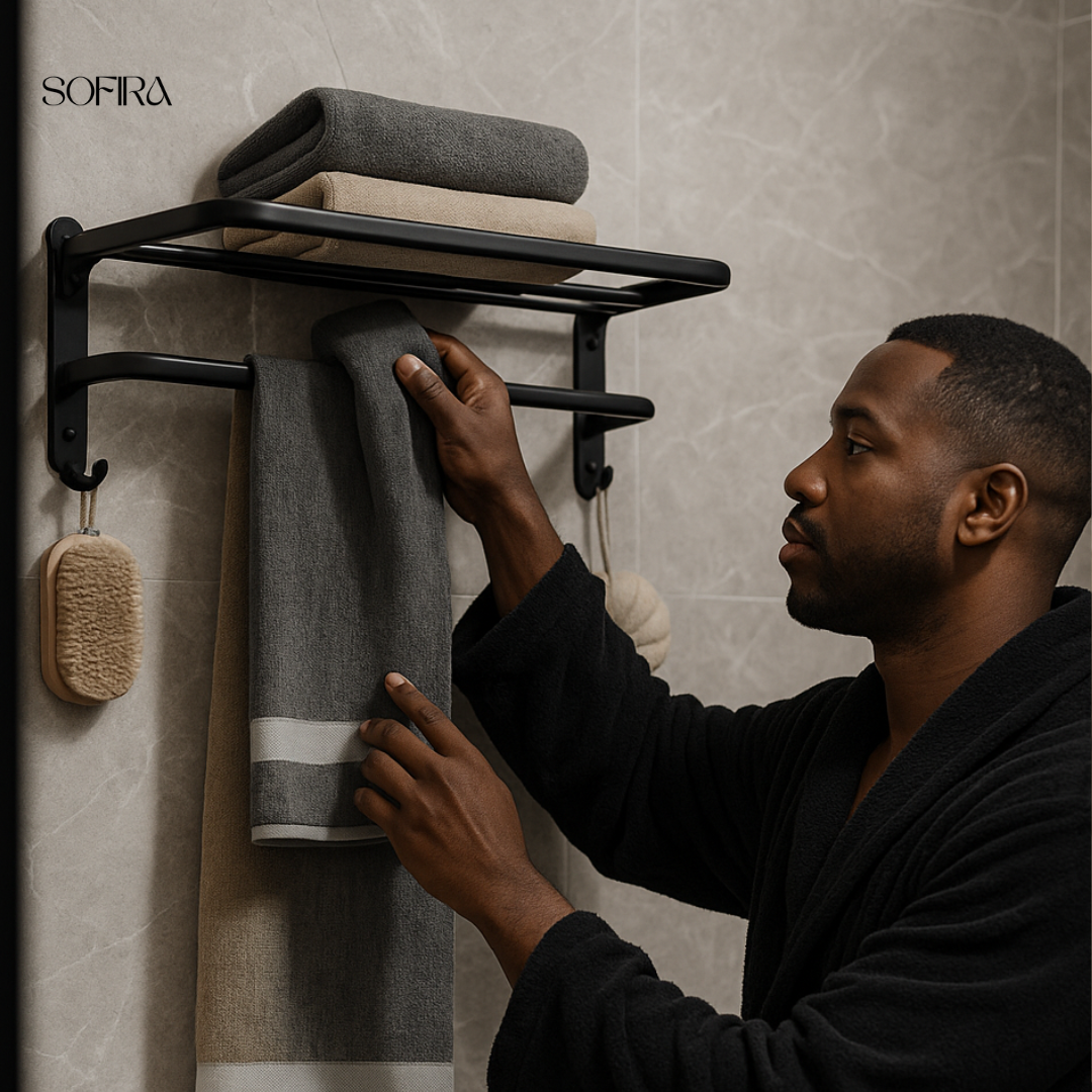 Dubbel Opvouwbaar Handdoekenrek – Matzwart Aluminium (50 cm)