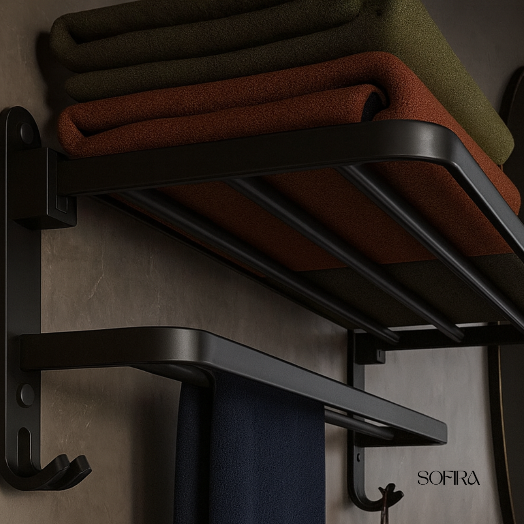 Dubbel Opvouwbaar Handdoekenrek – Matzwart Aluminium (50 cm)