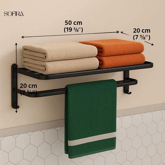 Dubbel Opvouwbaar Handdoekenrek – Matzwart Aluminium (50 cm)