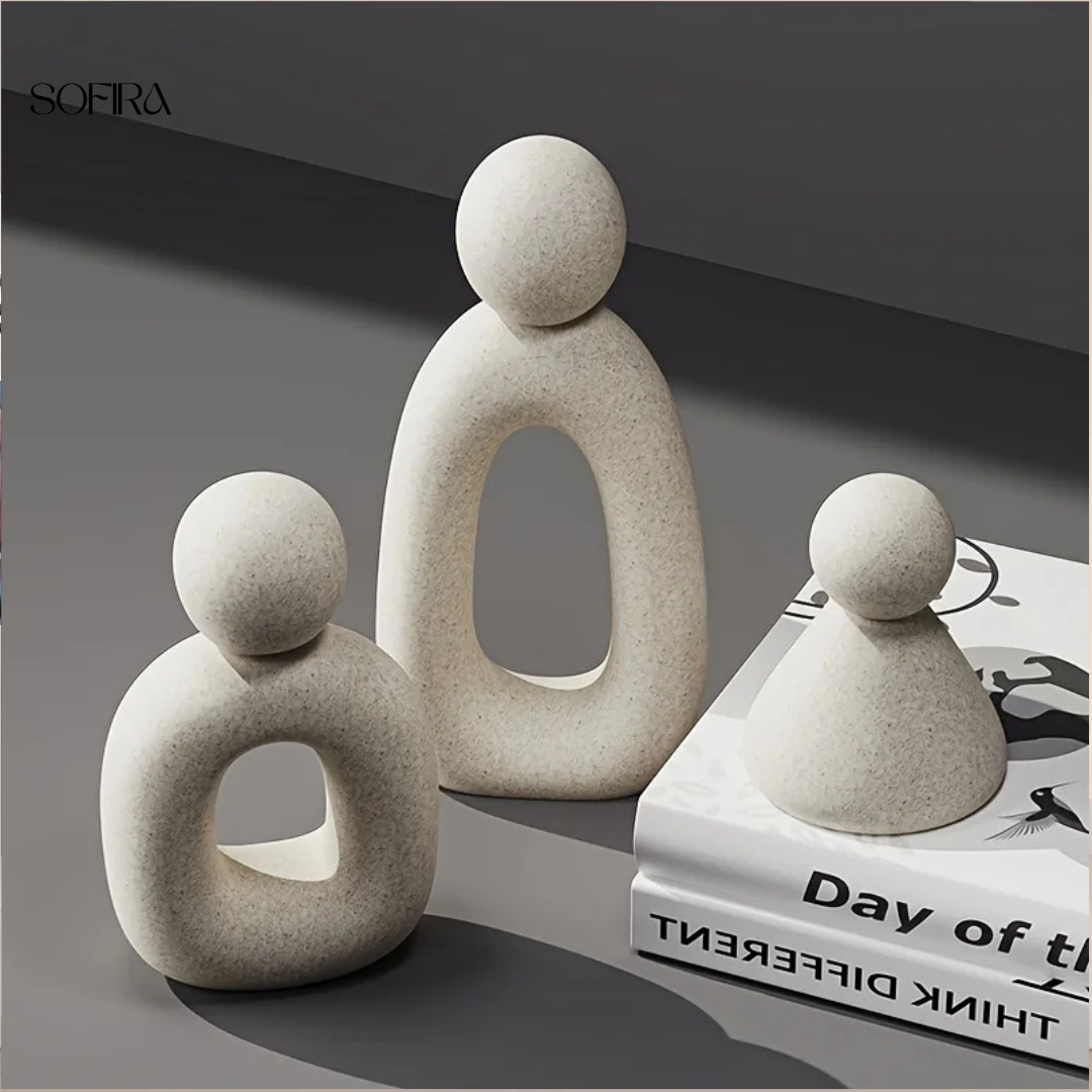 3 stuks Abstracte Familie van Drie Ornamenten – Resin Sculptuur