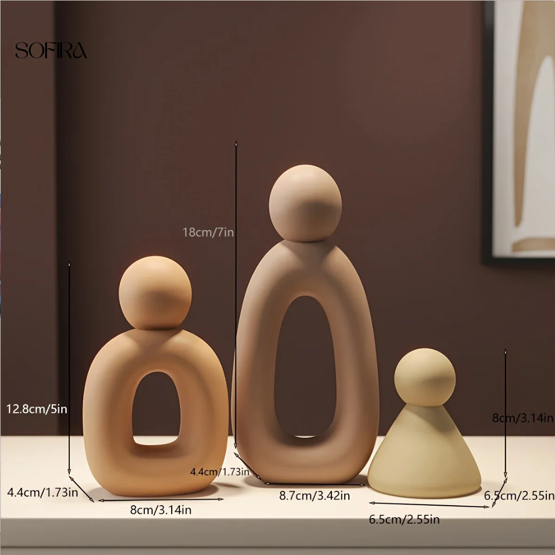 3 stuks Abstracte Familie van Drie Ornamenten – Resin Sculptuur