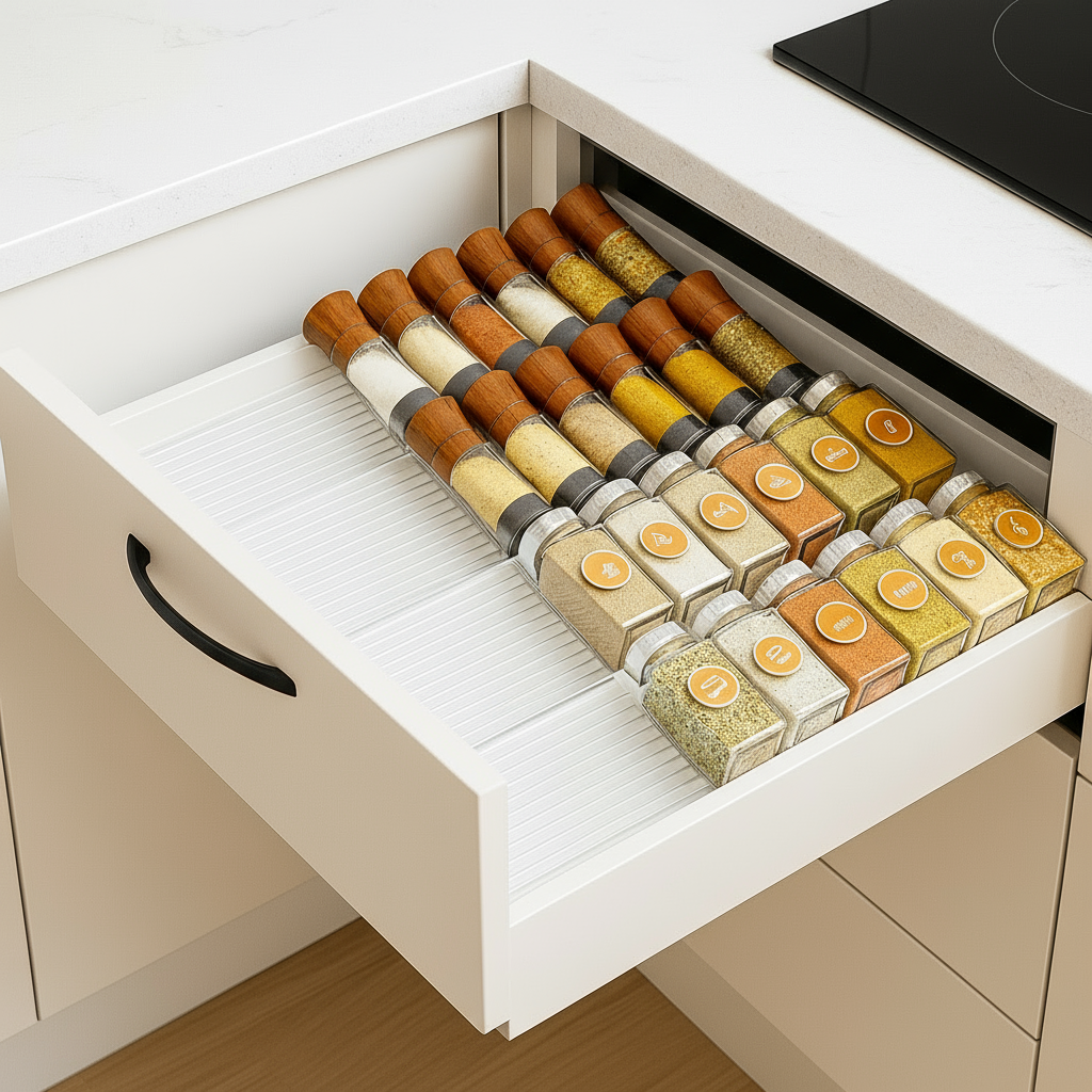 Verstelbare Kruiden Organizer – Transparant Acryl voor Lade en Kast